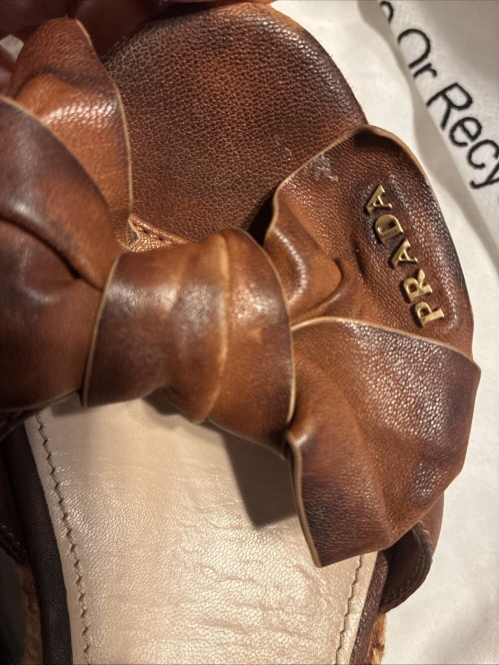 Prada Authentic Brown Leather Wedge Heel Espadrilles Sandals 6 - Picture 8 of 9